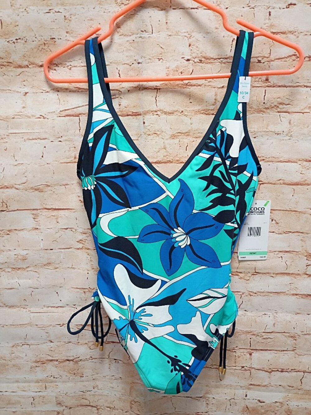NWT Coco Reef Stellar Printed One-Piece Swimsuit w/Drawstring Side Size 10/34C